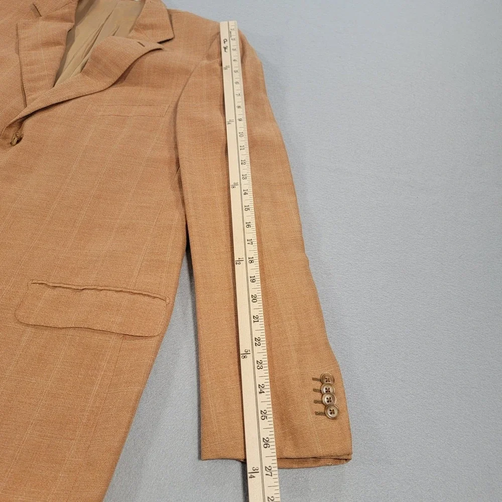 Ermenegildo Zegna Linen Wool Sport Coat Blazer Tan Peach Windowpane 46L Italy